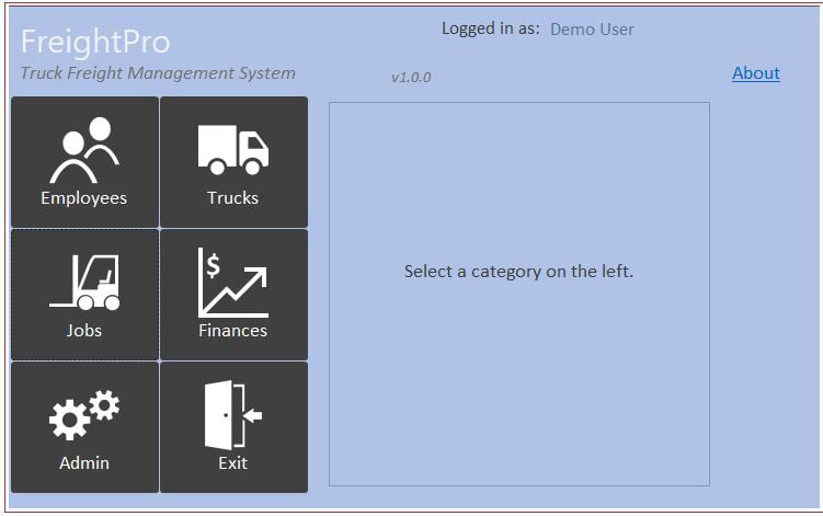 Dashboard of Truck Freighting App