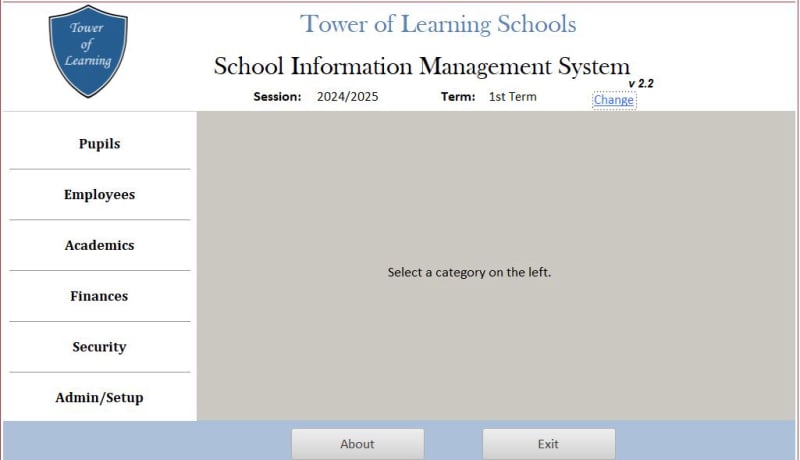 Dashboard of School Management App